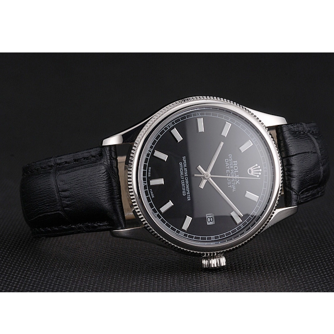 Rolex aaa copy Stainless Rolex Steel Dial Case Bracelet Black Datejust Swiss And 0804